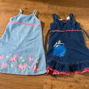 Two Denim Girls Dresses Size 6 & 6X Butterflies Cinderella